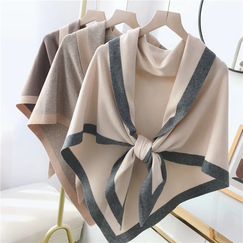 Spring and Autumn Thickening Warm Triangular Binder Knitted Shawl Outer Match Dual-Use Korean Scarf Women\'s Winter Neck Warme