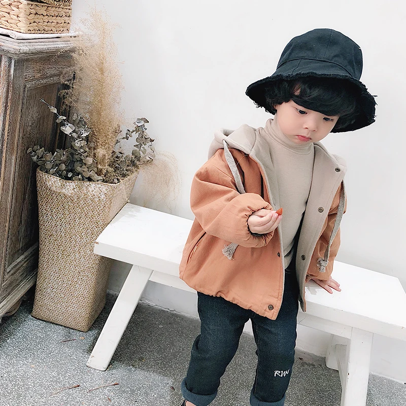 

Little Boys Casual Reversible Hooded Coat Korean Children's Thickened Sweater Outerwear Baby Kids Fall Winter Top Jacket B423