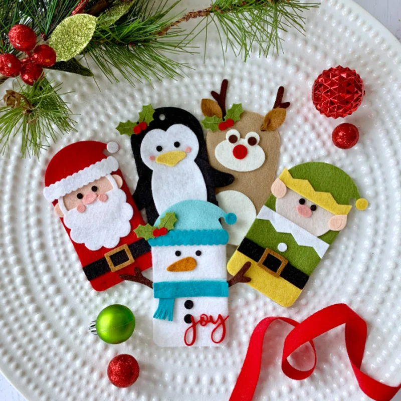 2 Sets Christmas Characters Santa Snowman Penguin Floral Pocket Tag Metal Cutting Dies for DIY Scrapbooking Card Crafts 2019 New