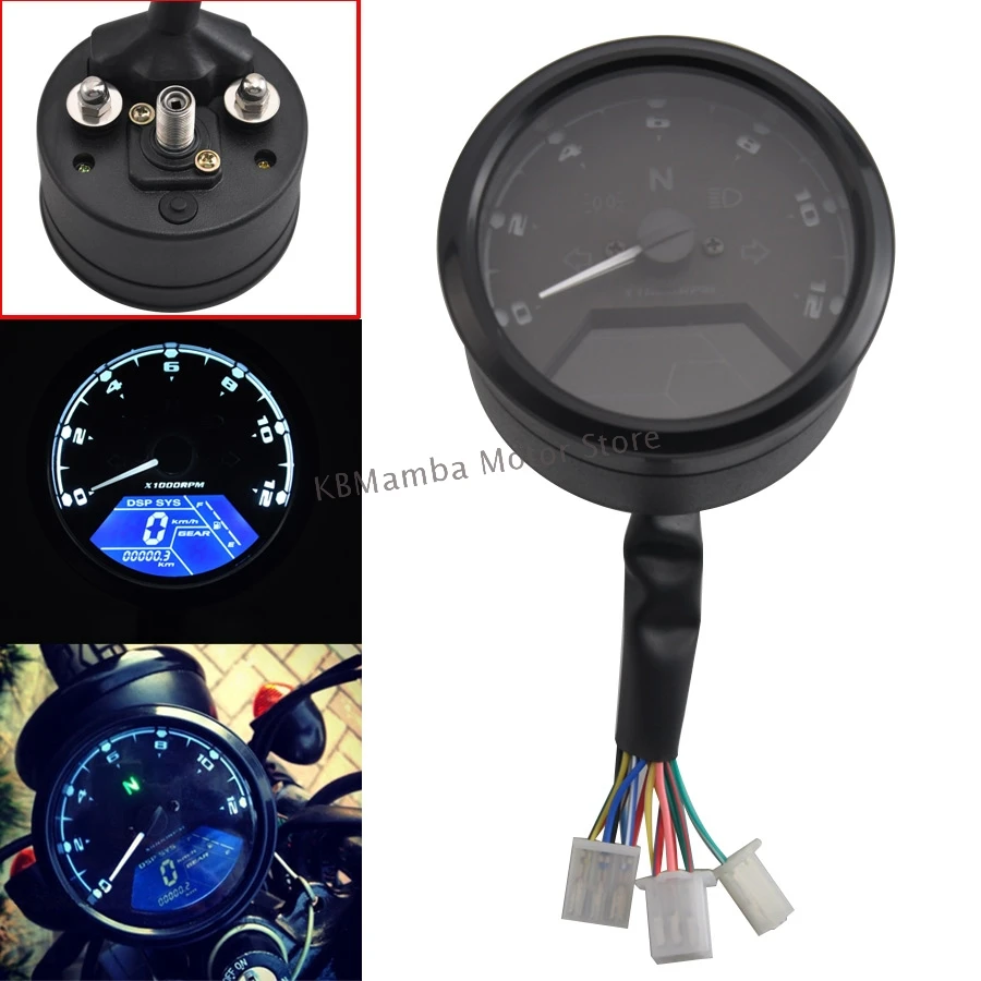 

Motorcycle Speedometer With Bracket Tachometer Fuel Meter Dashboard Gauges Dial Odometer LCD Digital Indicator 2 or 4 Cylinders