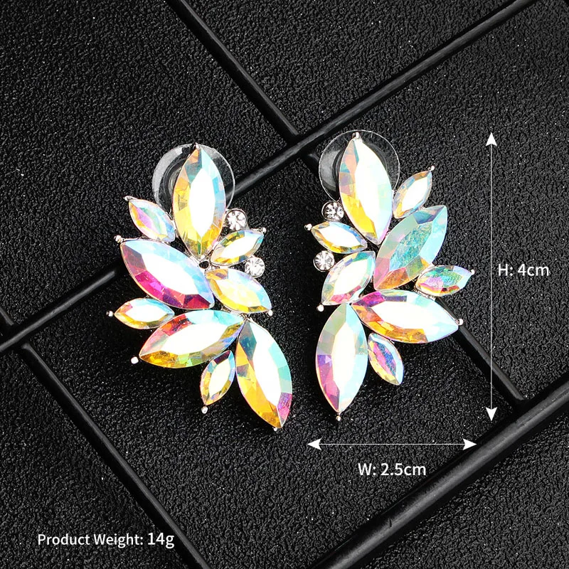 Floralbride Trendy Charm Silve AB Marquise Crystal Rhinestones Fashion Earrings Bridal Wedding Drop Earrings Women Girls Jewelry