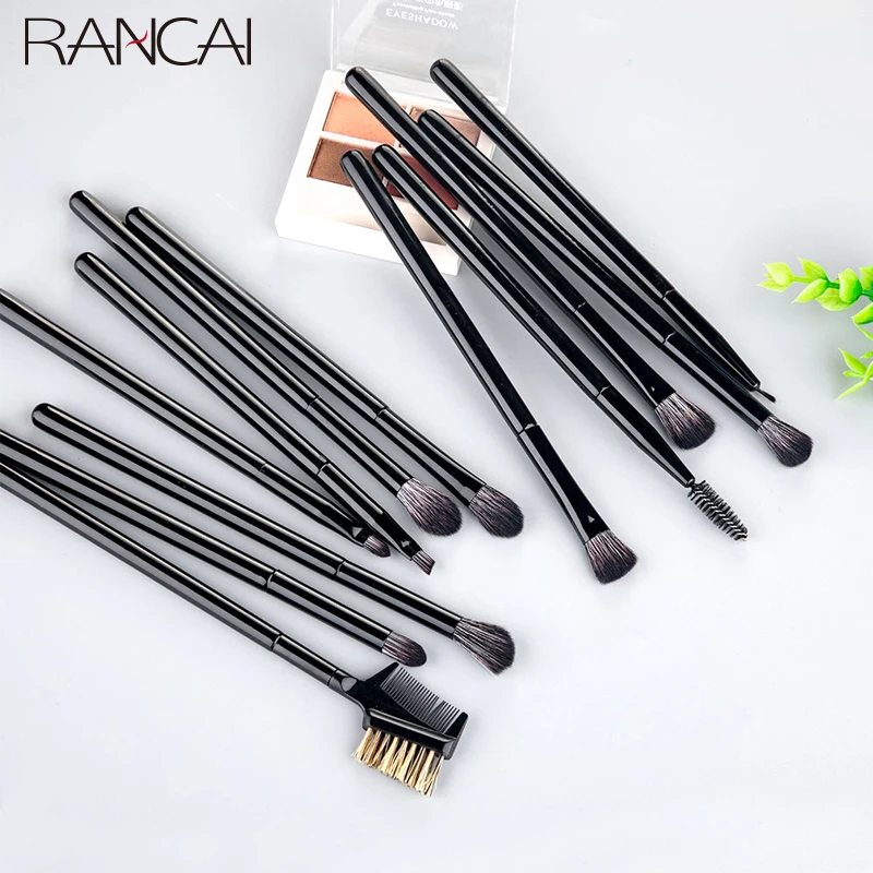 RANCAI-Juego de brochas de maquillaje para sombra de ojos, 12 unidades, base en polvo, colorete, esponja, pincel delineador de ojos, pelo suave, herramientas cosméticas