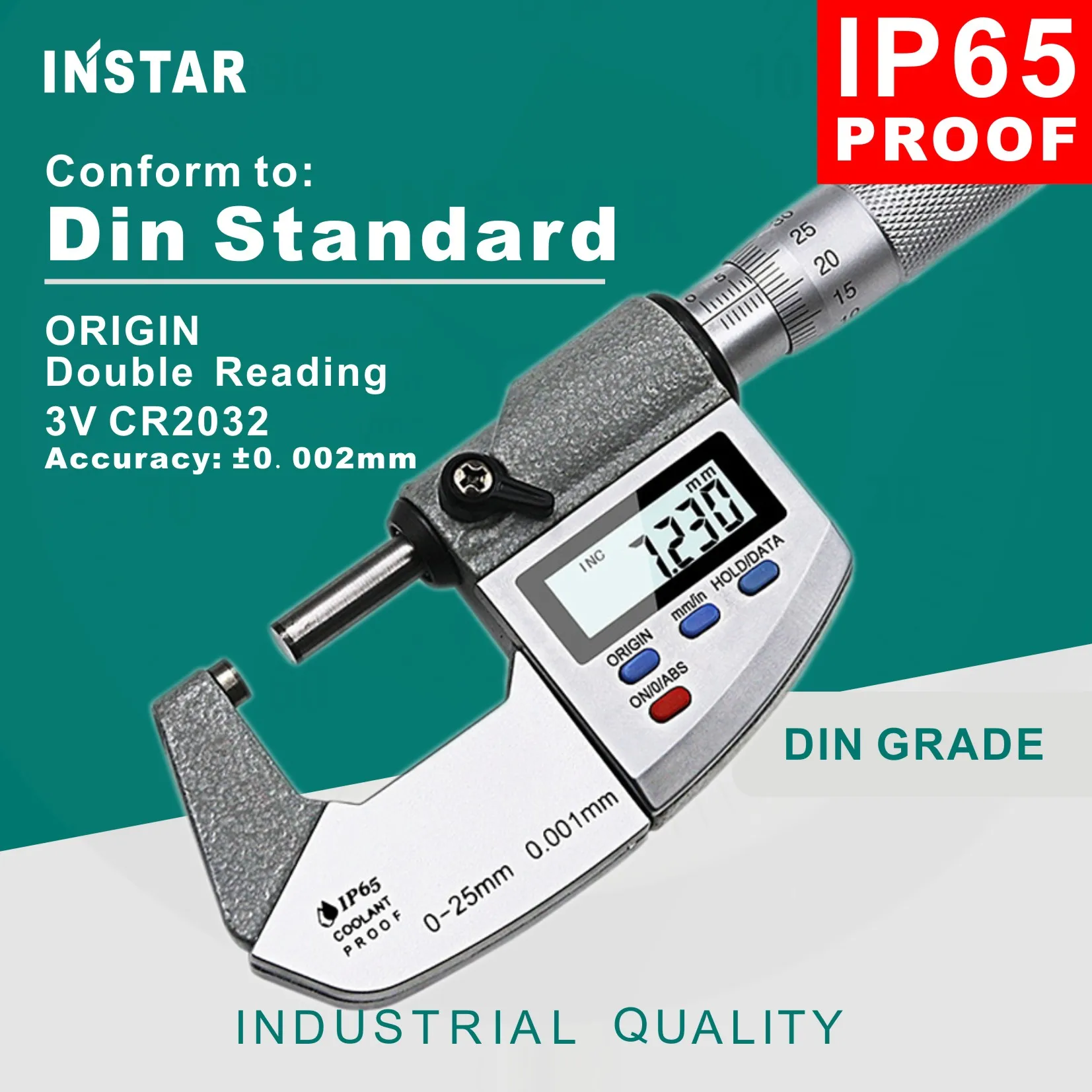 INSTAR Micron Digital Micometer IP65 Outside 0-25mm Industrial Quality DIN863 Standard 25-50mm 0.001mm Electronic Gauge