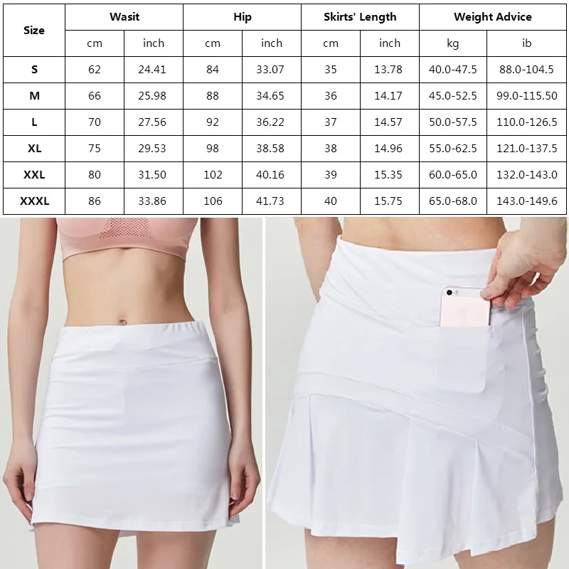 S-XXXL Women Tennis Skirts Badminton Golf Pleated Skirt High Waist Fitness Shorts with Phone Pocket Girl Athletic Sport Skorts