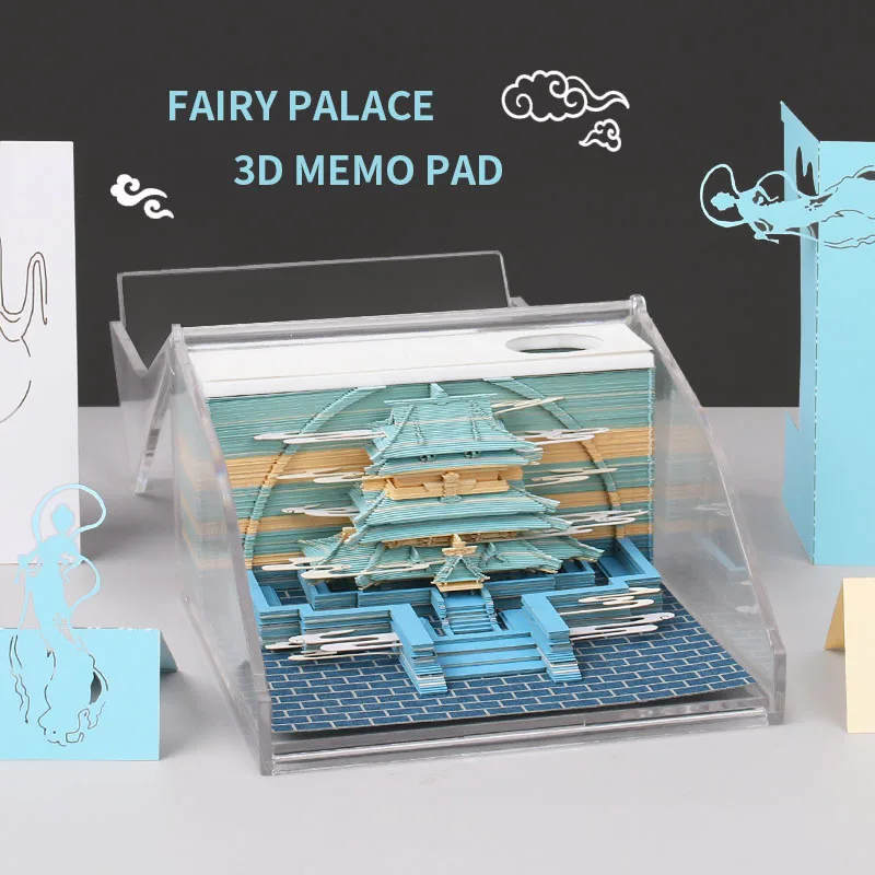 Sweetmade Party Favor Heaven Palace Building Block Note Led Lighted Up 3D Notepad Unique Gift For Guest