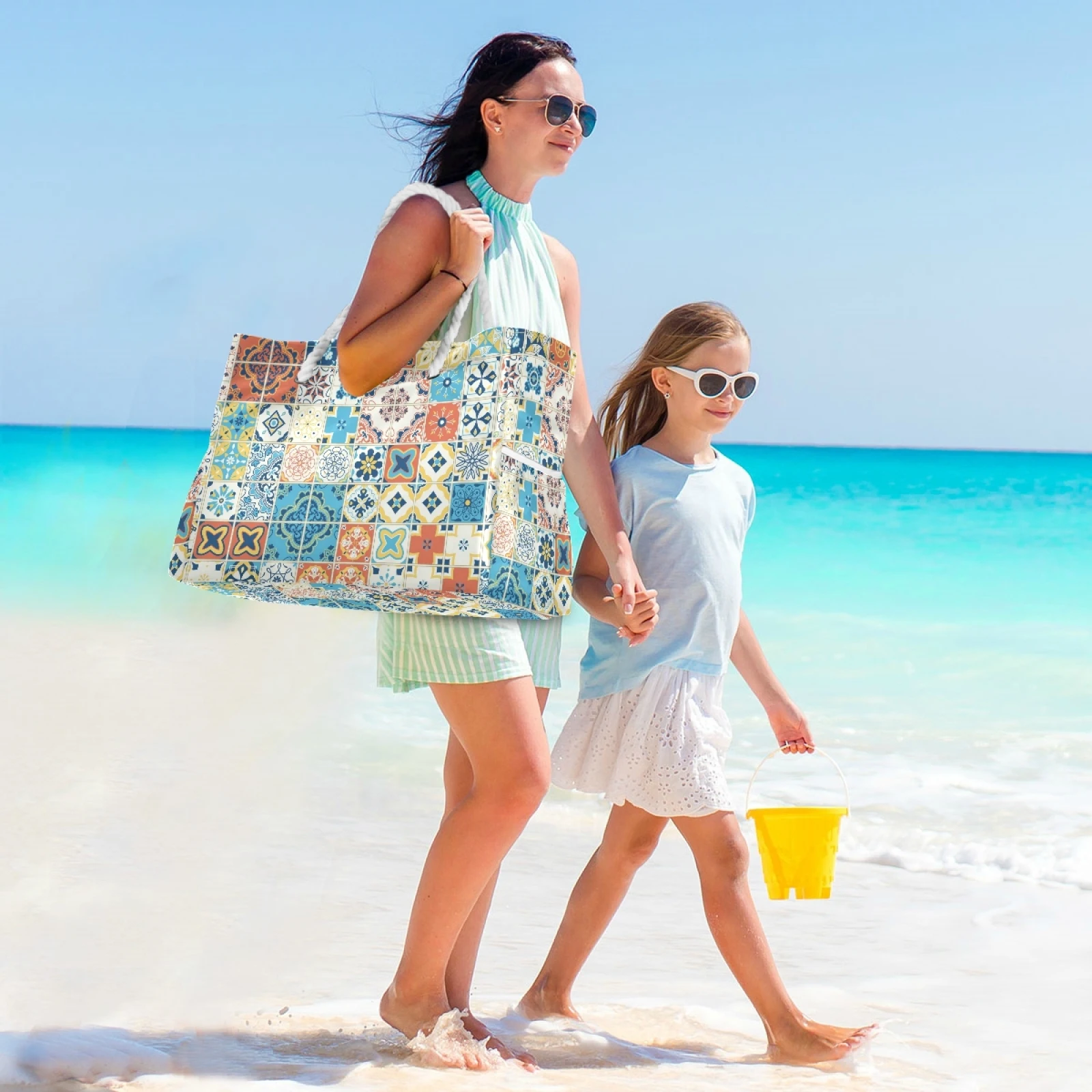 Imagem -06 - Bolsa de Praia Mulher à Prova Impermeável Água Estilo Mediterrâneo Patterntote Bolsas Verão Grande Topo-alça Bolsas Holográfica Bolsa de Náilon