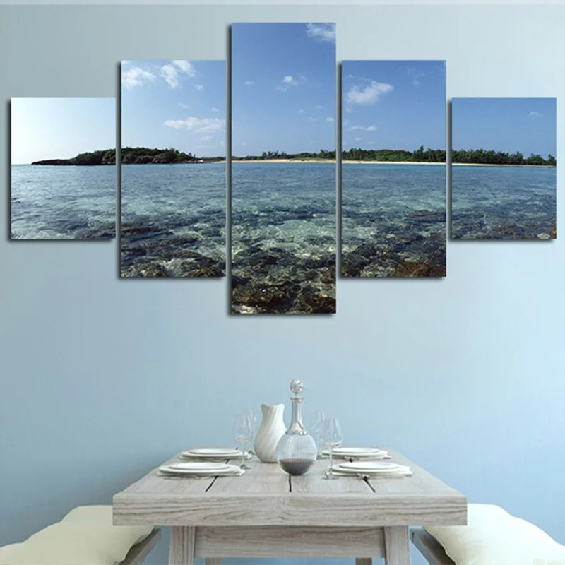 

5 Piece Wall Art Canvas Painting Sea View Stone Is Land Modern Picture Art Paint Print Home Decor Poster For Living Room