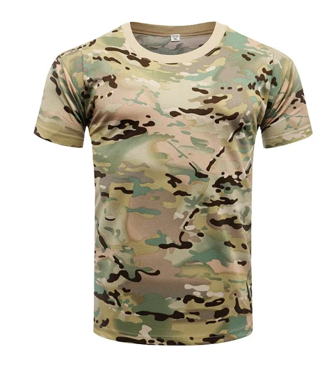 Men's Camo Combat Tactical Shirt Short Sleeve Quick Dry T-Shirt Camouflage Outdoor Hunting Shirts Military Army T Shirt