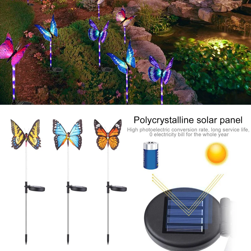 

3 Pack Butterfly Solar Garden Light Outdoor Solar Lawn Light Color Changing LED Garden Stake Light For Patio Backyard Lawn Path