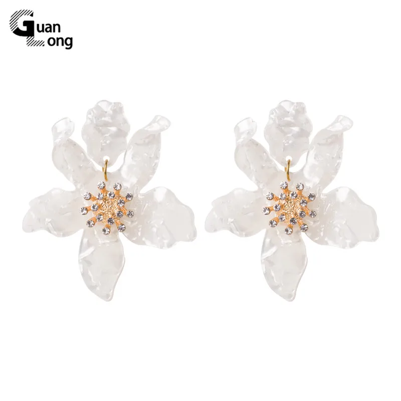 GuanLong Hot Sales Fashion Big Flowers Earrings For Women Bohemian Boho Ethnic Acrylic Cystal Dangle Drop Earrings Ear Jewelry
