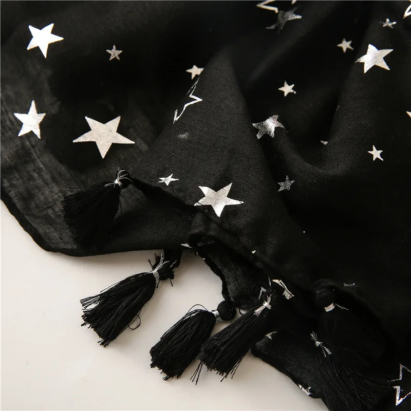 2023 Fashion Iron Silver Star Tassel Viscose Shawl Scarf Women High Quality Autumn Winter Foulard Muslim Hijab Sjaal 180*90Cm