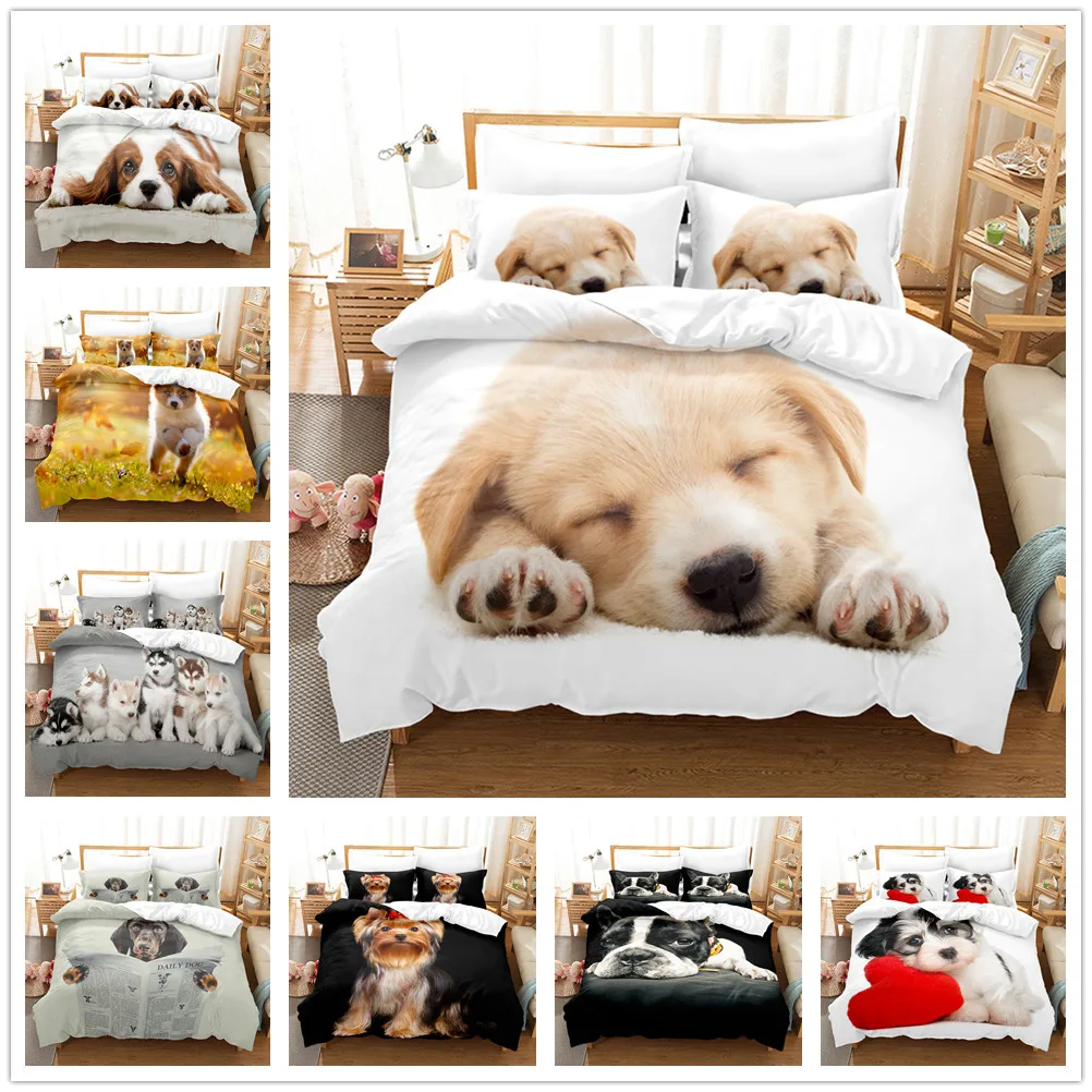 

Puppy Duvet Cover Set Pug Kids' Bedding Set Cute Dog Quilt/Comforter Cover&Pillowcases Twin Queen Full Single Size Blanket Cover