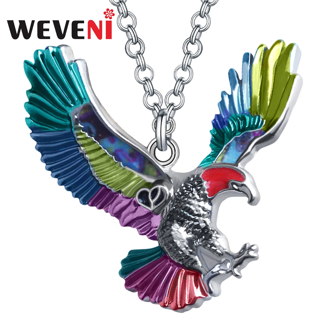 WEVENI Enamel Alloy Mental Floral Flying Hunting Eagle Necklace Pendant Chain Fashion Jewelry For Women Men Teens Charms Gifts