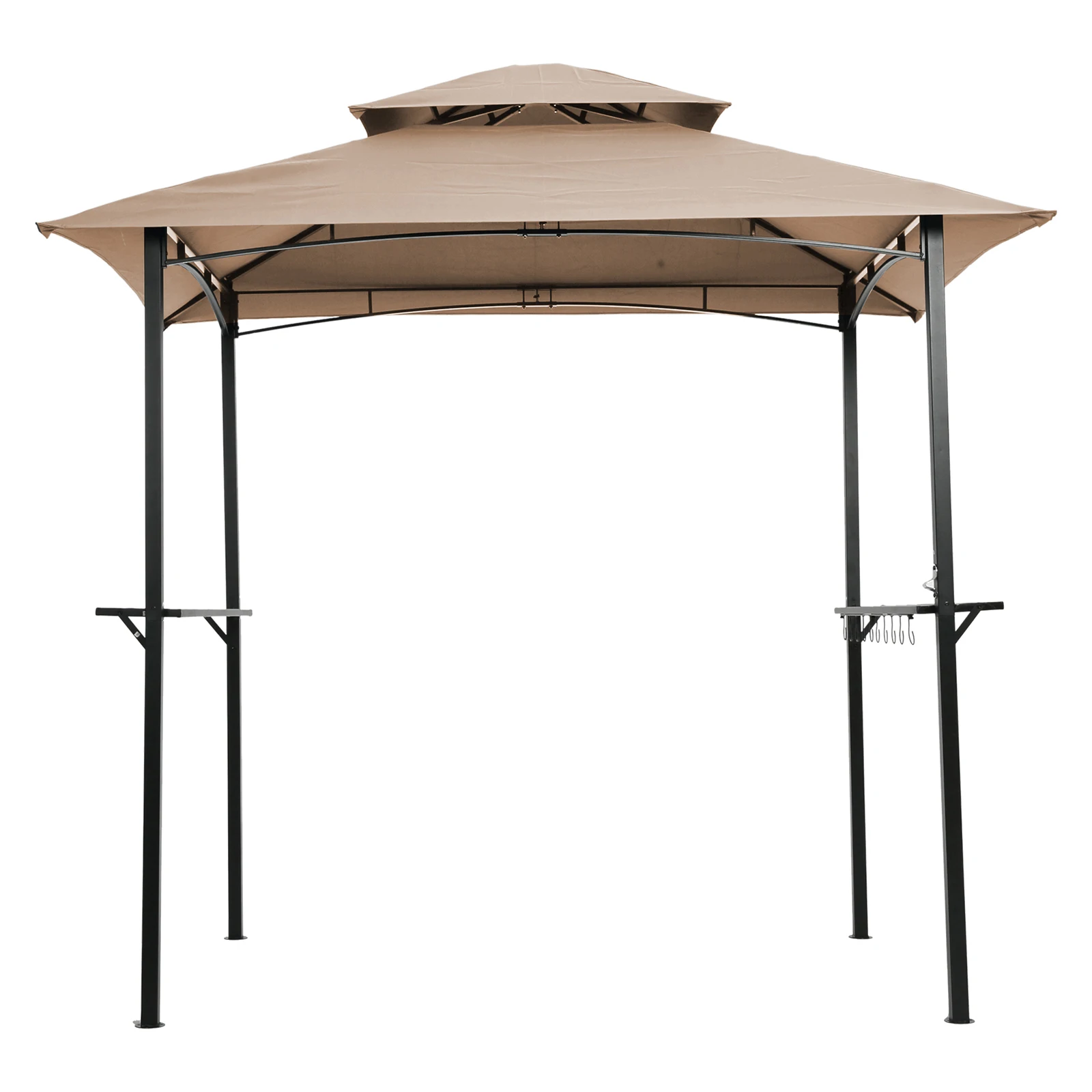 8x5 Ft Outdoor Grill Gazebo Shelter Tent 2-Tier Soft Top Canopy&Steel Frame with Hook&Bar Counters Khaki/Burgundy[US-Depot]