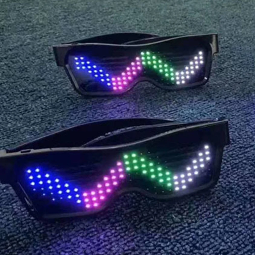 Magic Flash Led Halloween Party Bluetooth Control Application Editable Text DIY USB LED Glasses DJ Sun Glasses Concert Light Toy