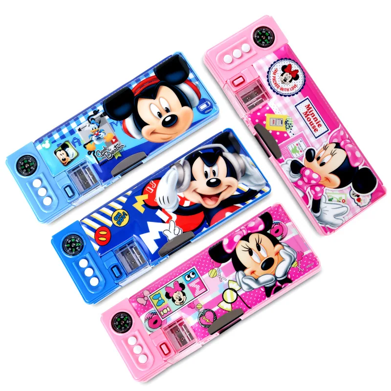 Disney Mickey Minnie male and female students children's stationery box cartoon double-layer multi-function pencil box prize gif