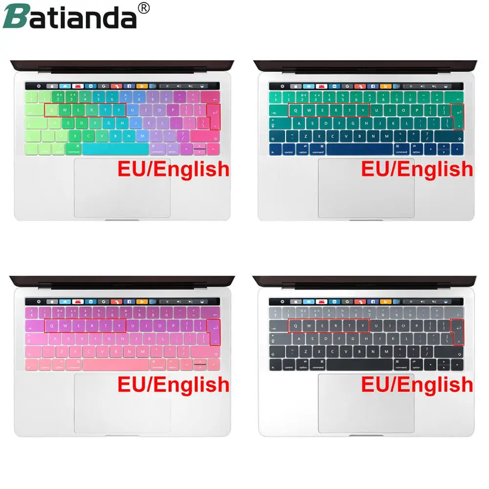 Gradient Pink Silicone EU English Keyboard Cover Stickers for MacBook Pro Retina 13/13.3 15/15.4 inch with Touch Bar A1989 A1990