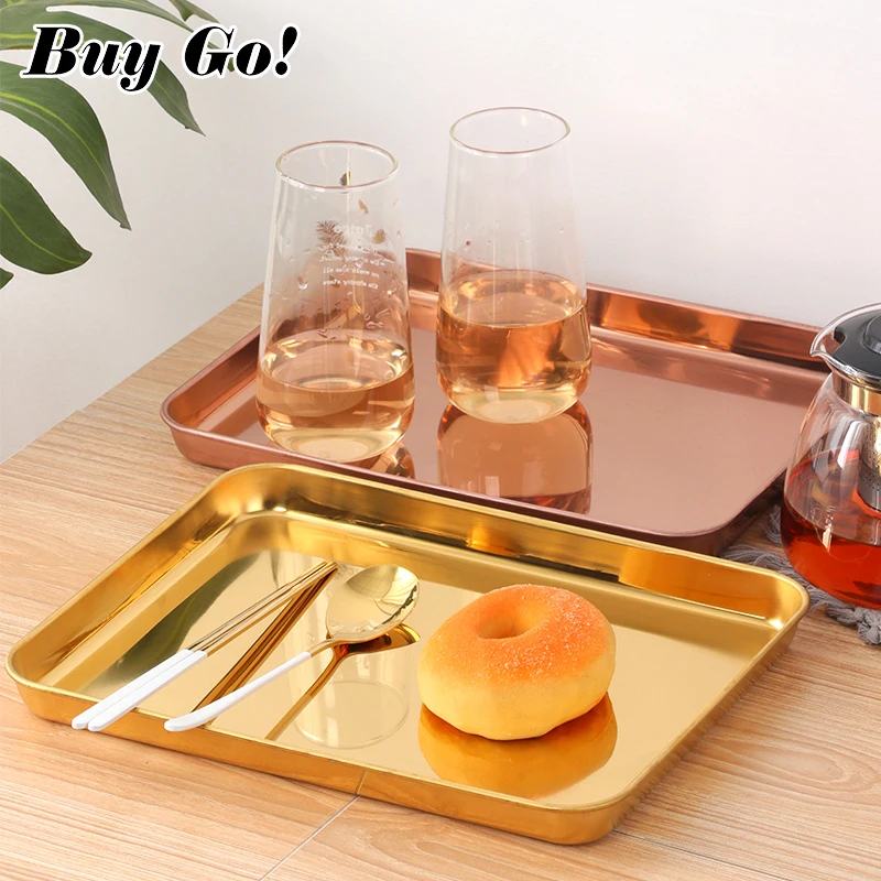 1PC New Baking Pan Rectangle Stainless Steel Storage Cafeteria Tray Food Fruit Plate Barbecue Dish Tableware Kitchen Accessories