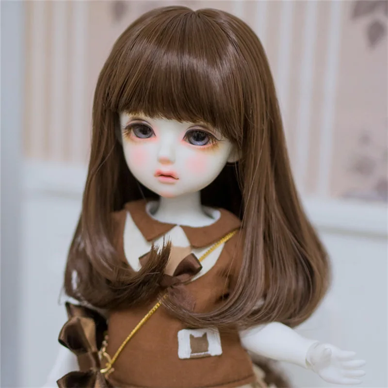 Wig for 1/6 Bjd Doll Curly Hair with Bangs Braids Dark Brown/ Gold Wig Accessories for Head Circumference 16-18cm