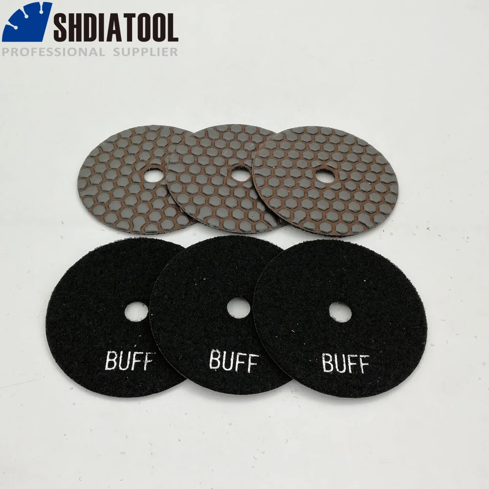 SHDIATOOL-almohadillas de pulido en seco, discos de lijado flexibles de diamante, resina, diámetro de 4 pulgadas/100mm, color negro, 6 unidades