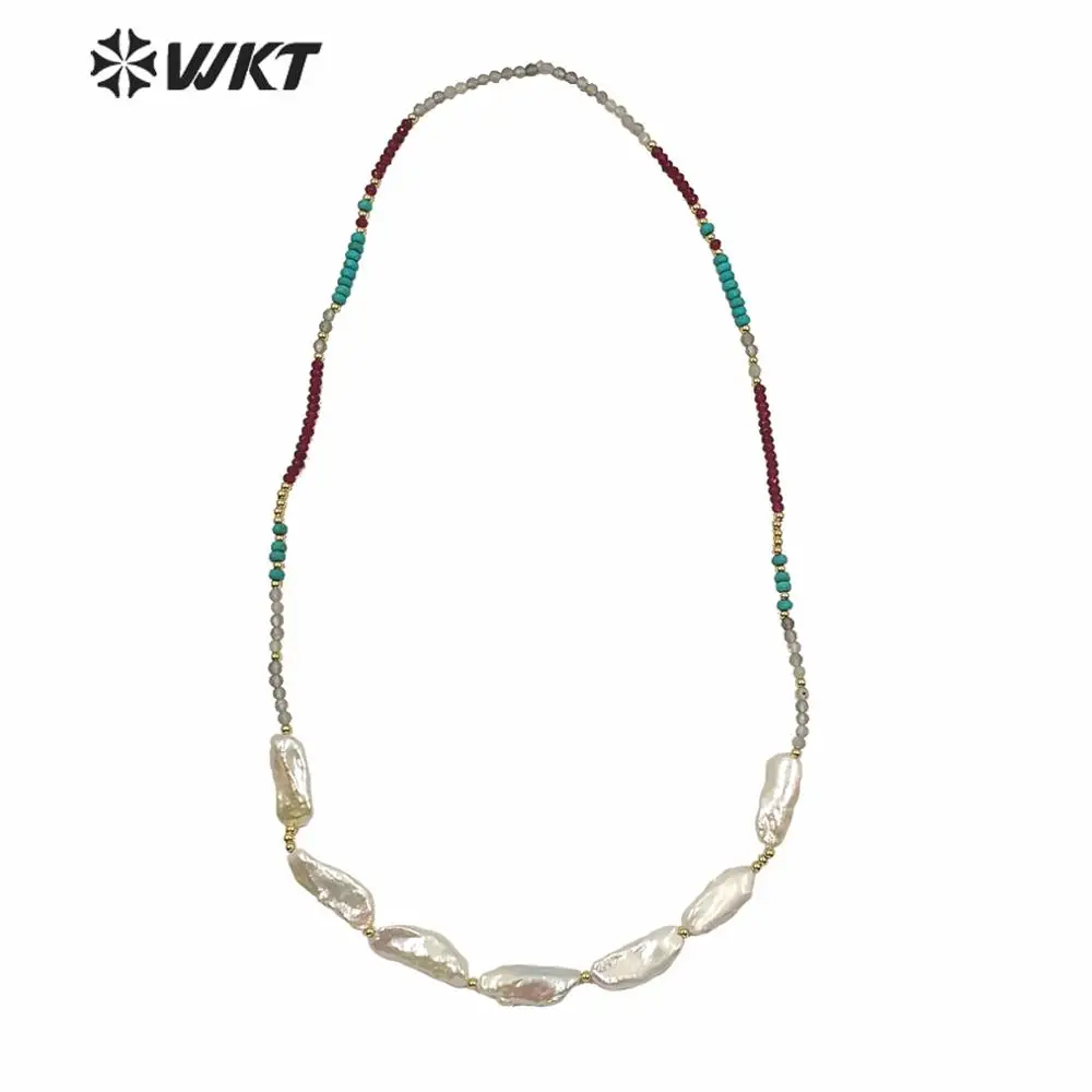 

WT-JN124 WKT Exclusive Design Hand Make Strand Baroque Pearl Necklace For Women 24 Inch Long Color Beads Casual Chain ACC