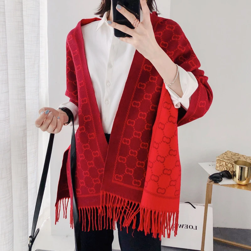 Scarf women double letter CC imitation cashmere high quality scarf thicken double-sided shawl warm all-purpose dual-use blanket