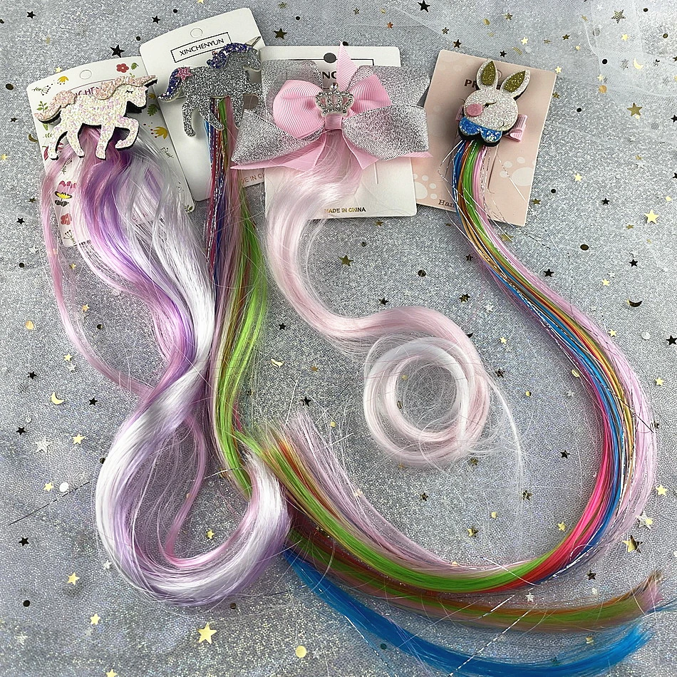 Girls Rainbow Wig Hair Clip Unicorn Sequins Bow Princess Hairpin Baby Butterfly Barrette Kid Kawaii Hairclip Hair Accessorie