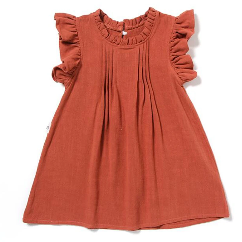 Korean Style Casual Fashion Clothes Summer Infant Girls Cotton Linen Dress Kids Party Dresses Newborn Baby Girls Princess Dress