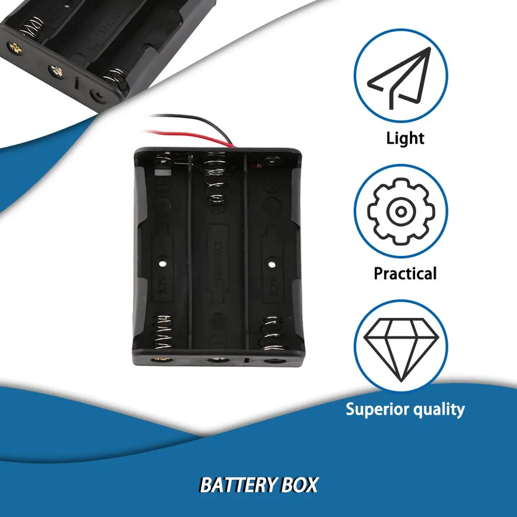 Caja de plástico negro para almacenamiento de batería, contenedor con soporte de Clip de 3 ranuras, DIY, con Pin de plomo de cable, 3x18650, 3,7 V