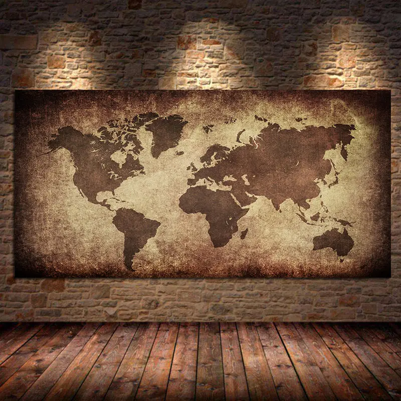 

The World Map Retro Canvas Painting Vintage Poster Print Wall Card Photography Background Cloth Living Room Home Decor Unframed