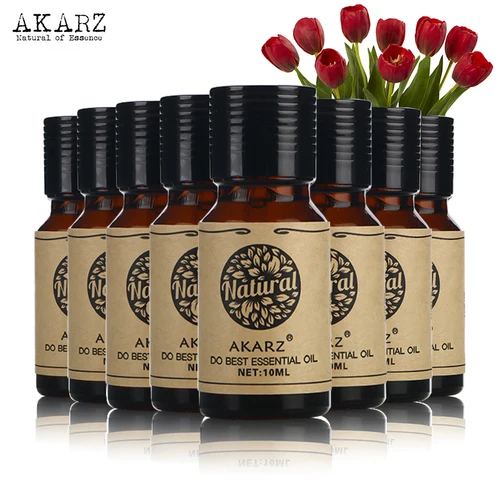 AKARZ 식사 녹차 시트러스 로터스 샌달우드 제라늄 오스만투스 카모마일 벚꽃 에센셜 오일, 10ml * 8 