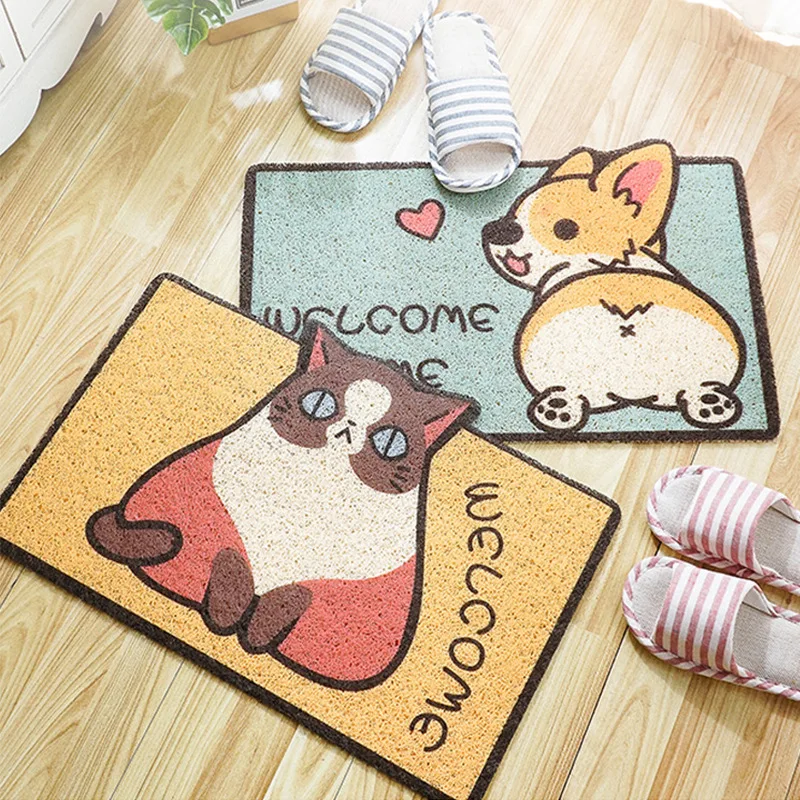 Kids Rug Cartoon Door Mat Room Cat Carpet Household Animals Dog Printing PVC Doormat Bathroom Entrance Anti-Slip Kawaii Rug