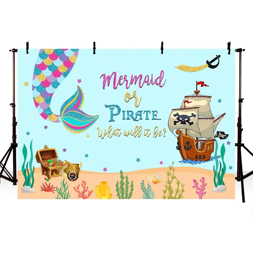 

Mermaid Pirate Ship Photography Background Underwater World Backdrop for Baby Shower Newborn Photo Studio Props Birthday Party