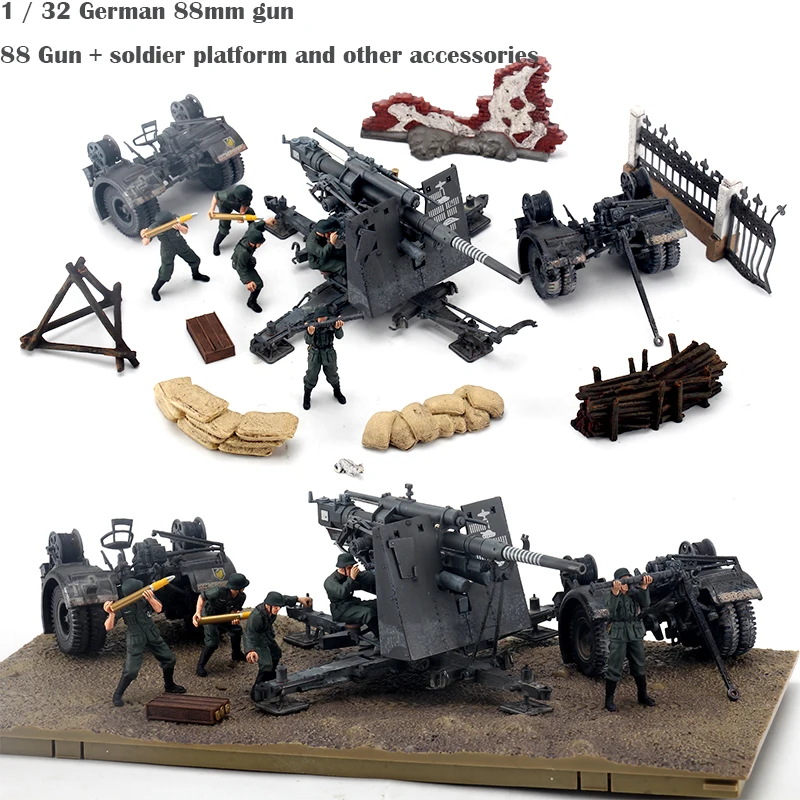 

fine 1 / 32 German 88mm gun 88 Gun + soldier platform and other accessories Suit finished product Alloy collection model