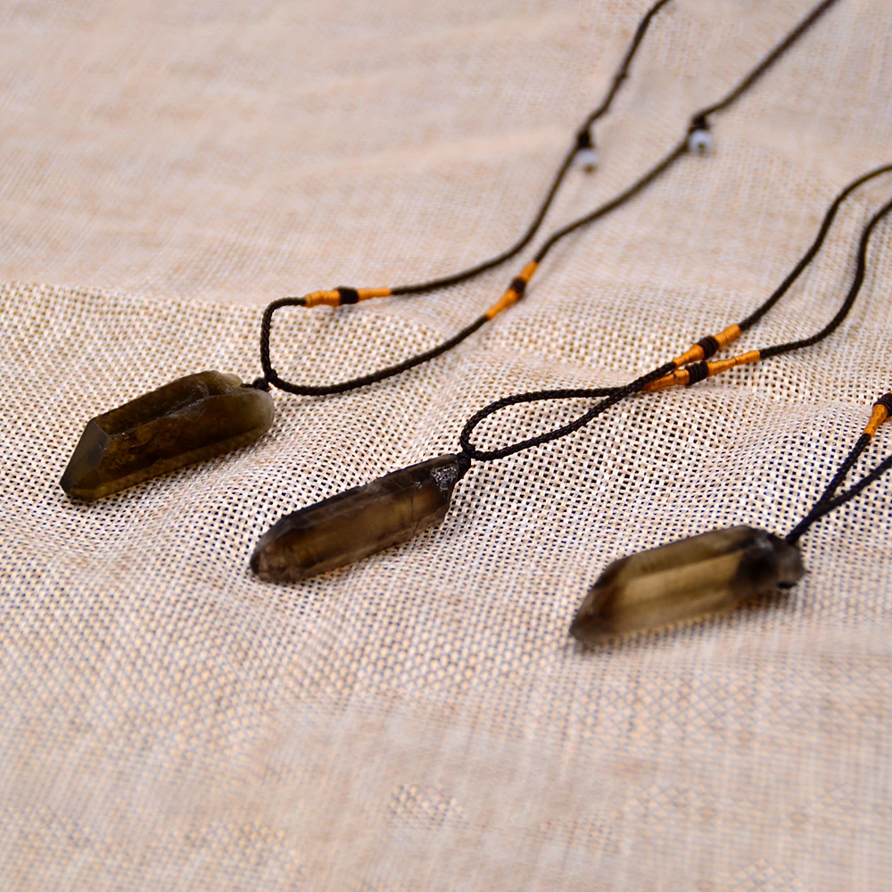 Natural Smoke Crystal Ornament Yellow Point Quartz Stone Ornament Decoration Healing Charm Ornament Decoration