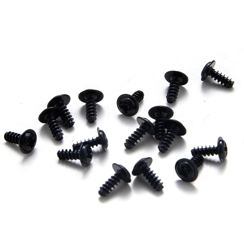 100pcs/Lot PWB Round Head W/ Washer Self-tapping Screw Black Plated Carbon Steel Truss Screw M1.4 M1.7 M2 M2.3 M2.6 M3 M3.5 M4