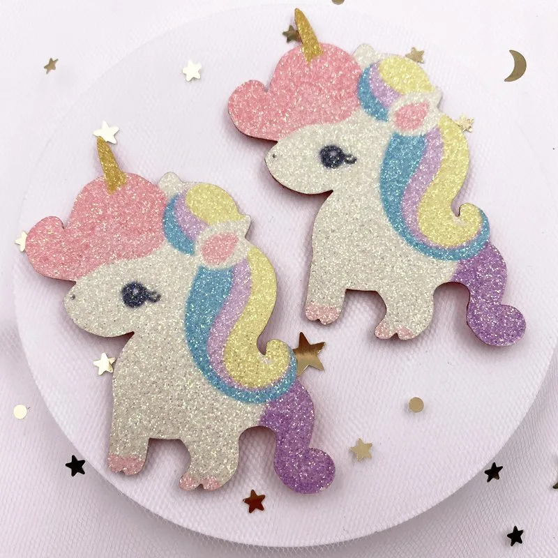 6PCS Felt Fabric Rainbow Glitter Lovely Unicorn Applique Christma DIY Sewing Patch Hair Bow Accessories DIY Craft Supplies