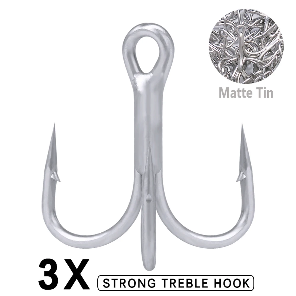 50pcs/lot Fishing Hooks High Carbon Steel Treble Hooks Silver Super Sharp White For Saltwater High Strength Sea Hooks Tackle