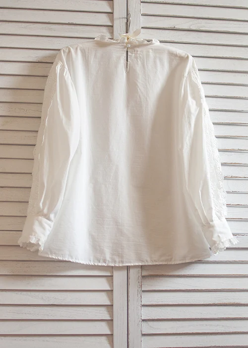 Free Shipping 2021 Spring Autumn New Fashion 100% Cotton Lace Tops For Women Long Sleeve Loose Loose Tees White