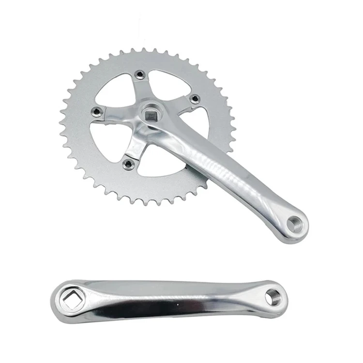 Single Speed Vintage Fahrradkurbelgarnitur Fixed Gear Silber Rennrad Kettenblatt Kettenrad 170 mm Kurbel 44T 6061 Aluminiumlegierung – Detail 7