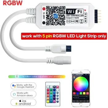 Controlador de led wi-fi dc12v rgbw/rgbww com controle remoto ir 24 teclas ligação de 5 pinos para luzes de tira led rgbw