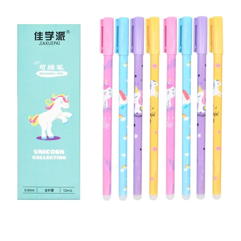 4Pcs Cute Unicorn Erasable Pens Kawaii fruit 0.5mm Erasable Gel Pen Set Washable Magical Pen Novelty Pen kids Stationery Gift