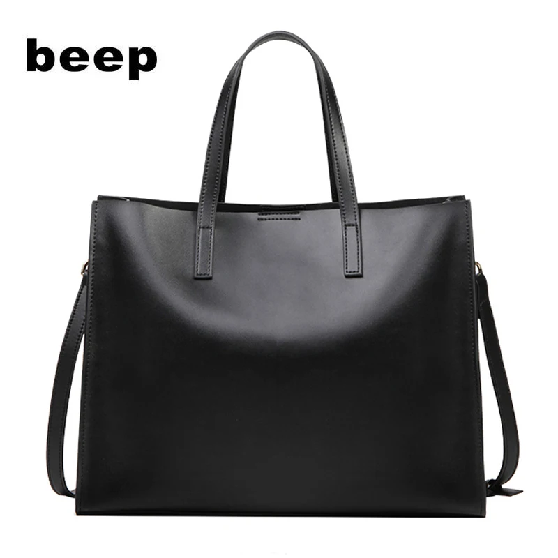 Beep New Superior cowhide Luxury fashion women Genuine Leather bag Simple women leather tote shoulder bag big women\'s bag