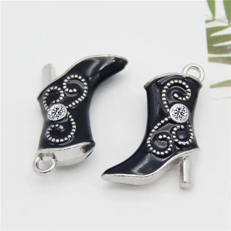 Julie Wang 2/7PCS Enamel High Heels Charms Alloy Small Shoes Boots Mixed Colors Pendant Bracelet Jewelry Making Accessory