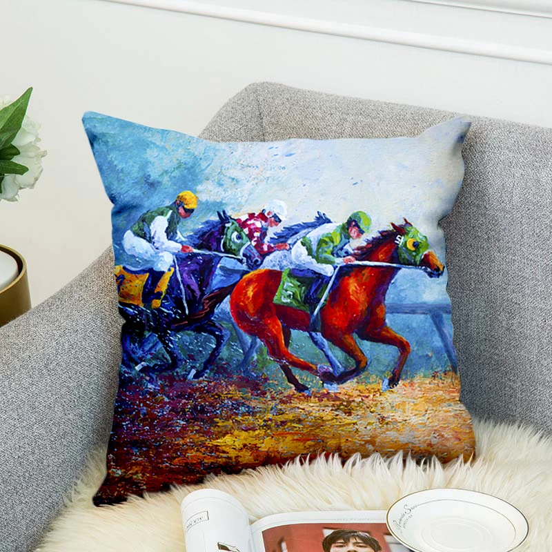 

Horse race Paintings Horse competition High Grade Decorative Pillow Case Car Home Sofa pillow Cover 3D Digital Print style-9