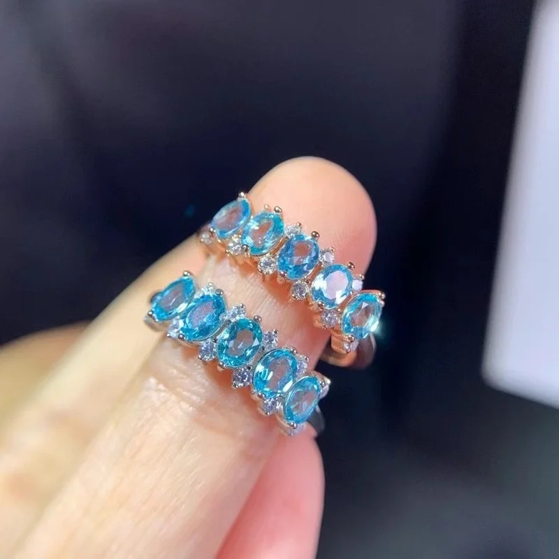 Jewelry Fashion ApatiteRing for Young Girl Natural Apatite Silver Ring Elegant 925 Silver Gemstone Ring