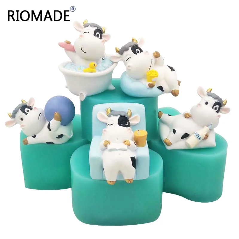 Cute New Year Cows Silicone Mold DIY Chocolate Dessert Cake Fondant Baking Tools Handmade Candle Plaster Clay Decoration Mould