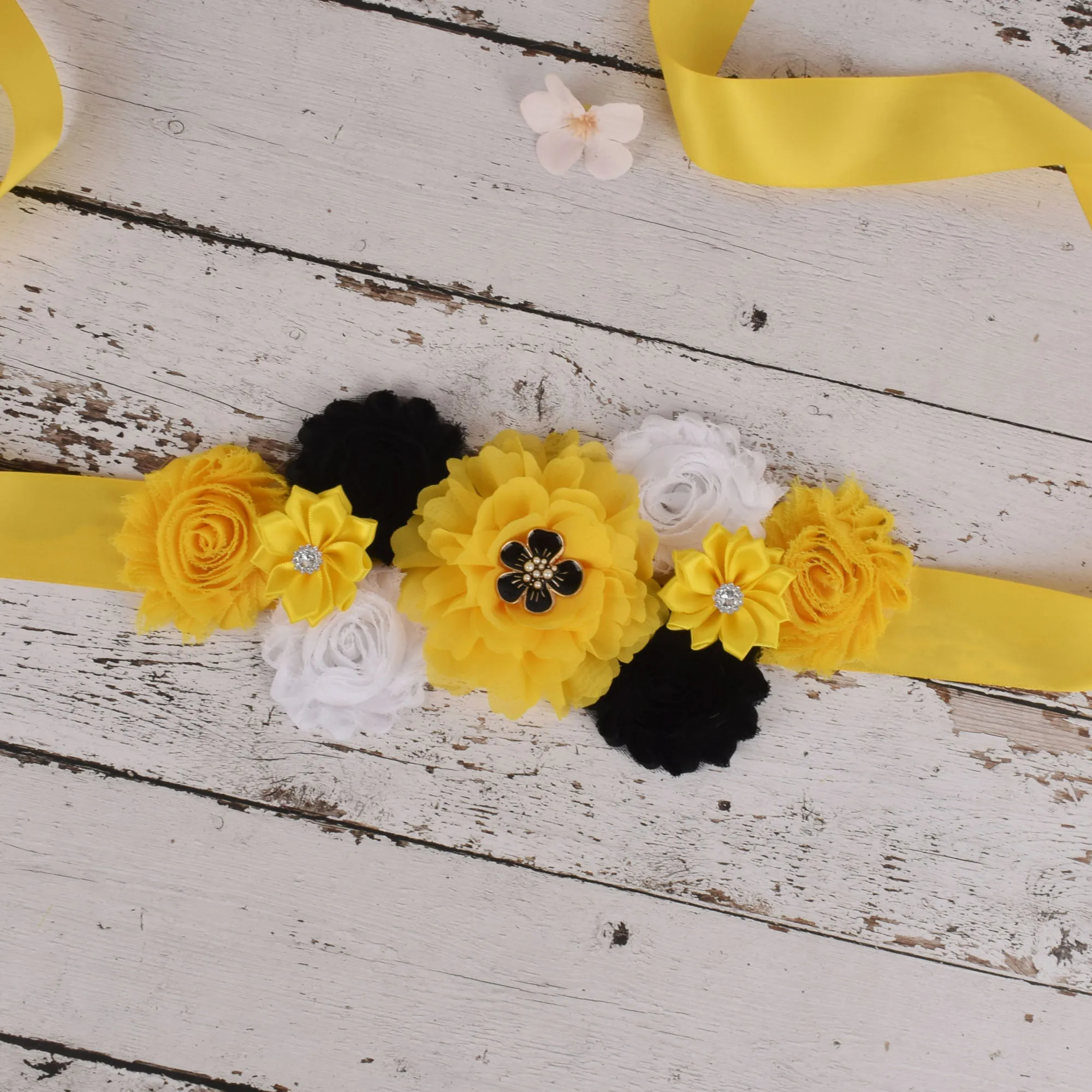 

Yellow And Black Floral Maternity Sash Pregnancy Belly Belt Photo Props Gift Baby Shower Party