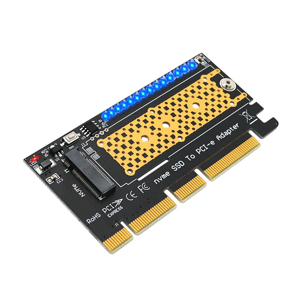 SSD M2 NVME Adapter PCIE to M2 Adapter Riser M.2 NVME SSD to PCI Express X4 X8 X16 Converter Add On Cards w/ LED for Chia Mining