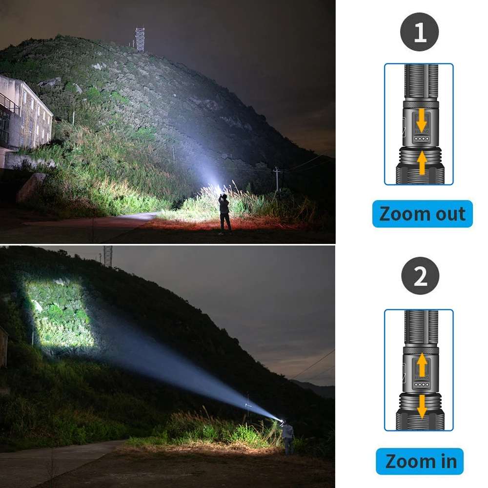 Super Bright 4 Core P70.2 LED Flashlight with Battery Display 5 Lighting Modes for Adventure, Hiking, Camping, Hunting, Etc.